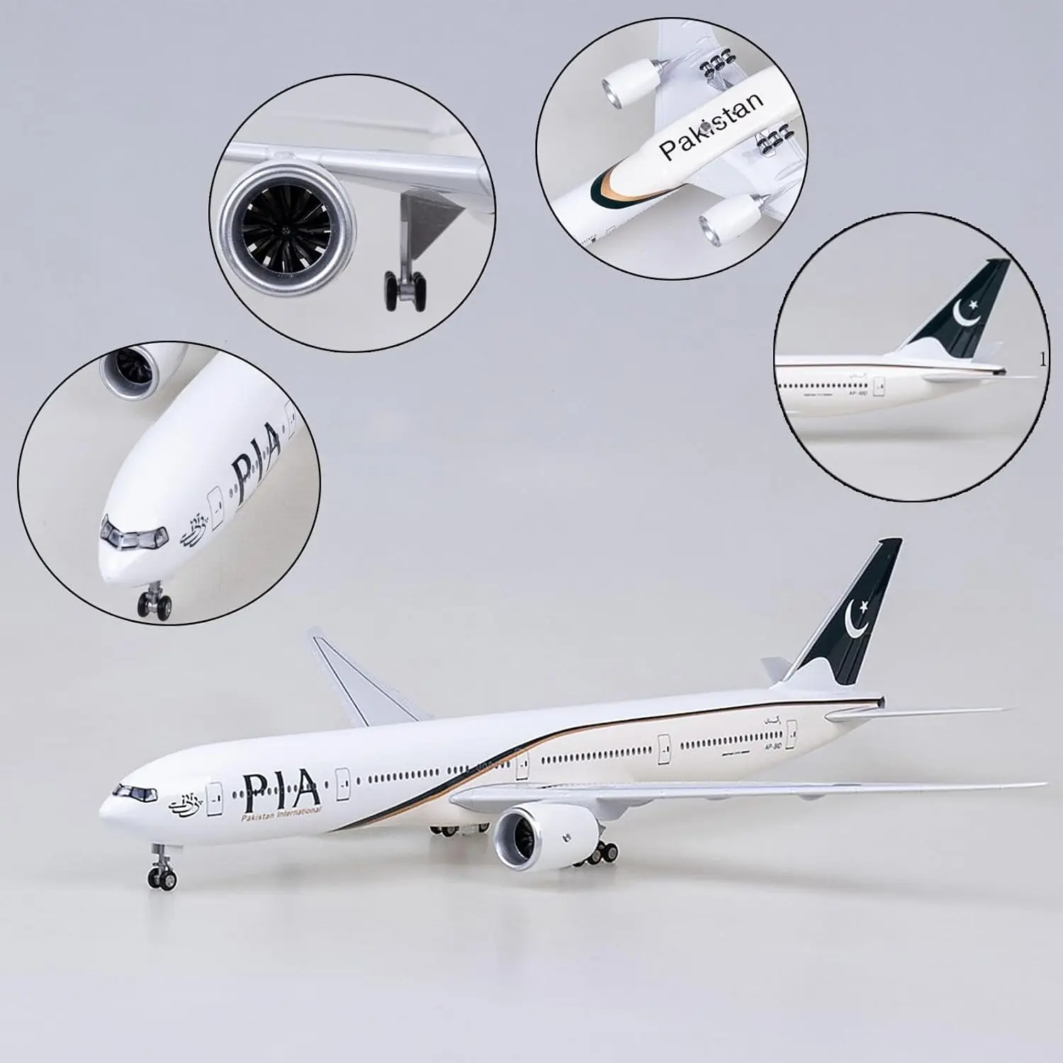 

47cm Airplane Models Pakistan Airlines B777 Pia 1/157 Scale Aircraft Model With Wheel Landing Gear Resin Collected Gift