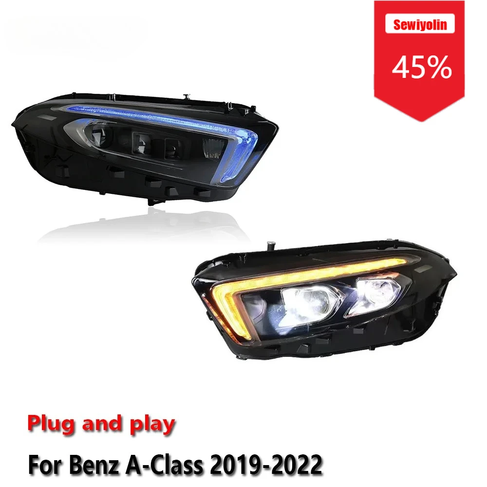 

Sewiyolin Car LED Headlight Assemblies for Benz A-Class A180 2019-2022 Fog DRL Brake Turn Signal Lamp Plug and Play