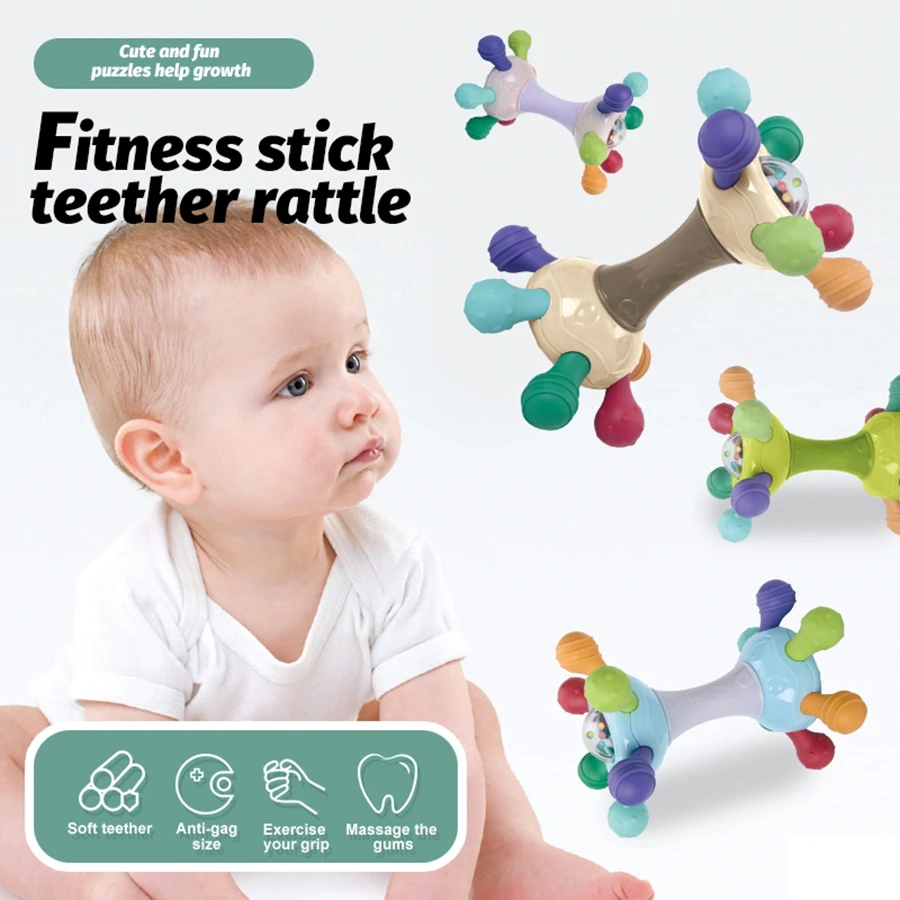 Neugeborenes Baby Geschenk Silikon Beißring Lebensmittelqualität Zahnen Spielzeug Finger Aktivität Simulation Glocke Rassel Montessori sensorisch