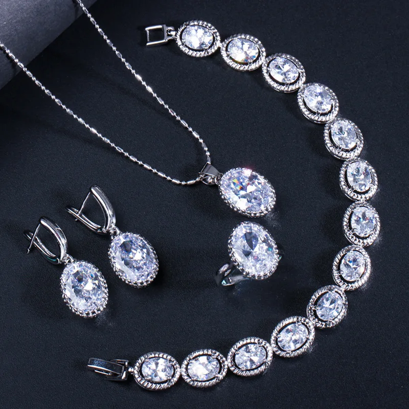 

Европейский и американский простой и универсальный комплект из четырех предметов в форме капли, высококачественный циркон класса ААА