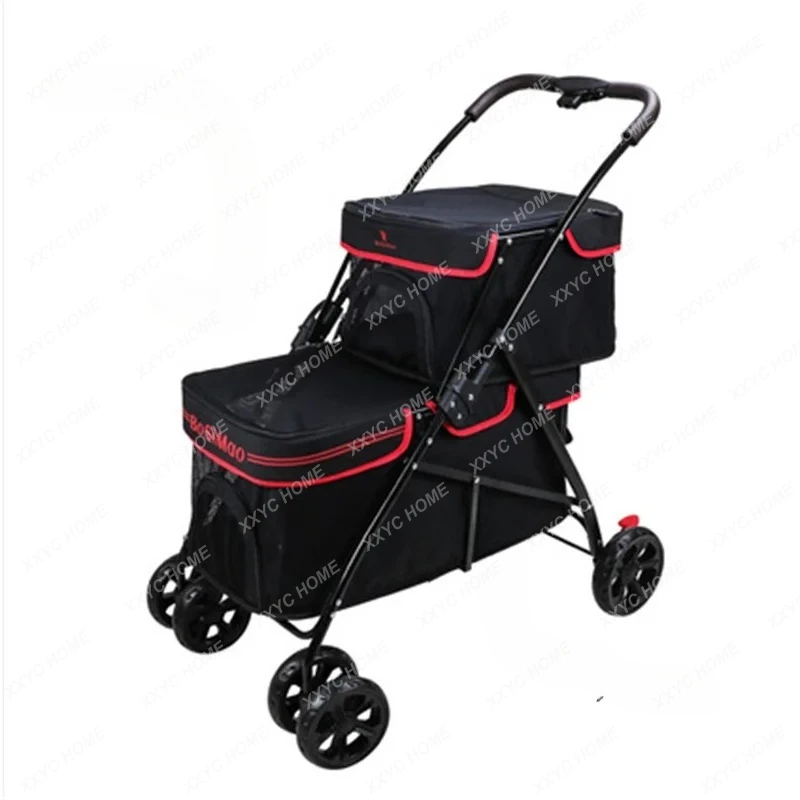 TTNordic Double Layer Small and Medium Dogs Pet Stroller Cat and Dog Outdoor Walking Shopping Sharing Four Wheels Large Trolley