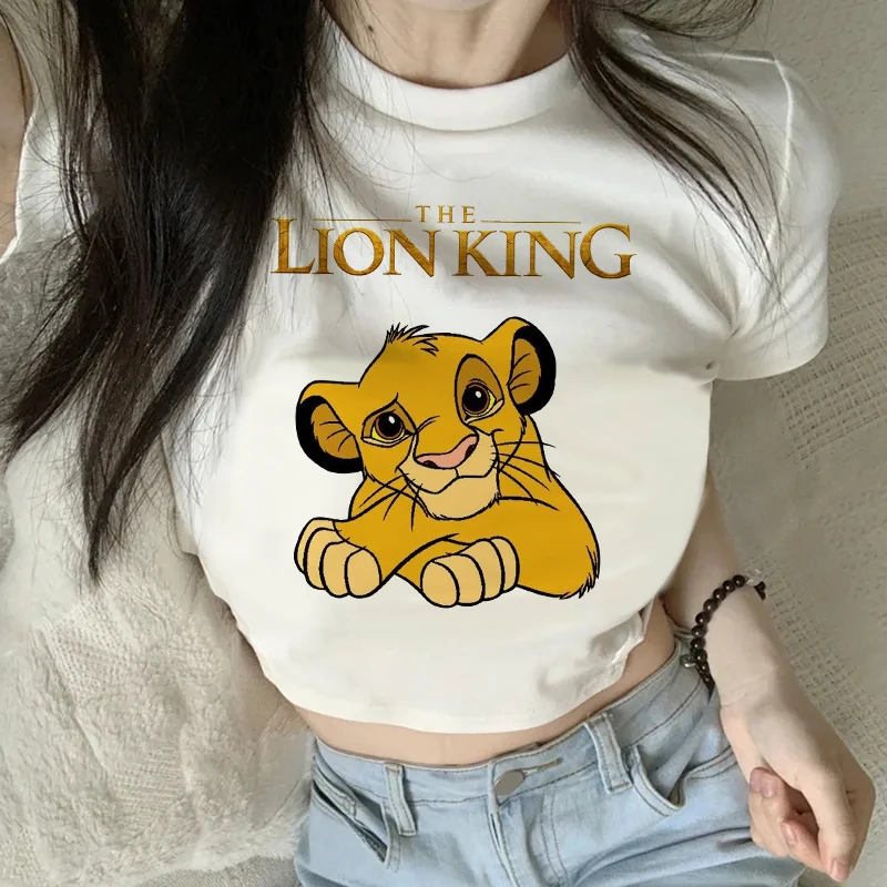 2000s manis Kawaii Hakuna Matata Tshirt Disney The Lion King kaus Crop Wanita Atasan pendek rompi baju atasan