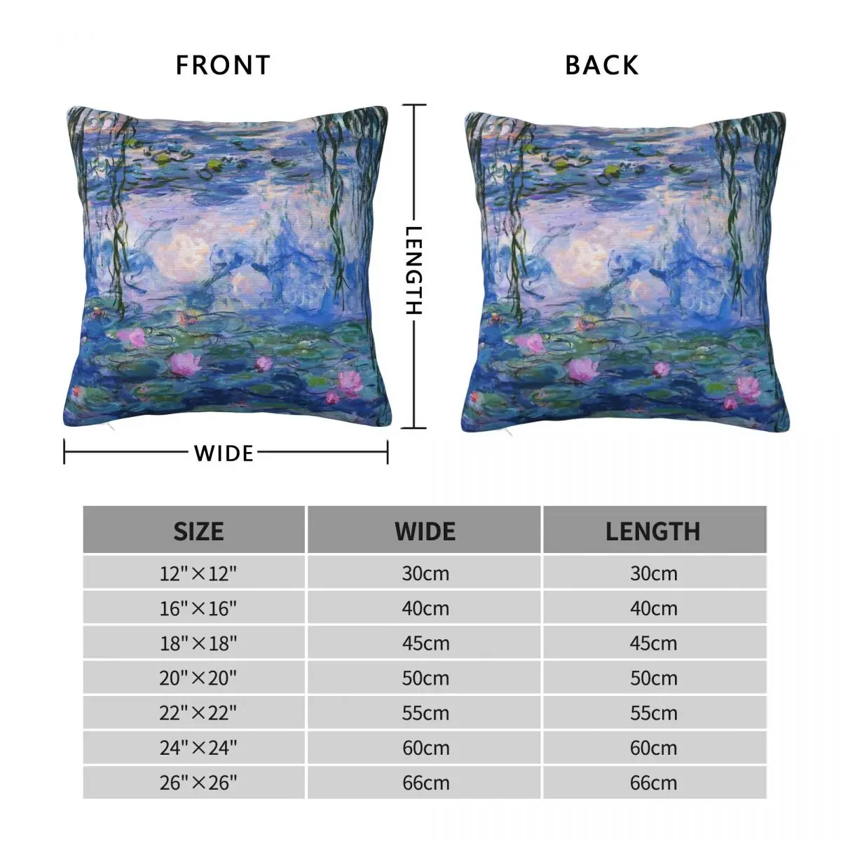 Claude Monet Water Lilies Pillowcase Polyester Linen Velvet Printed Zip Decor Sofa Cushion Cover