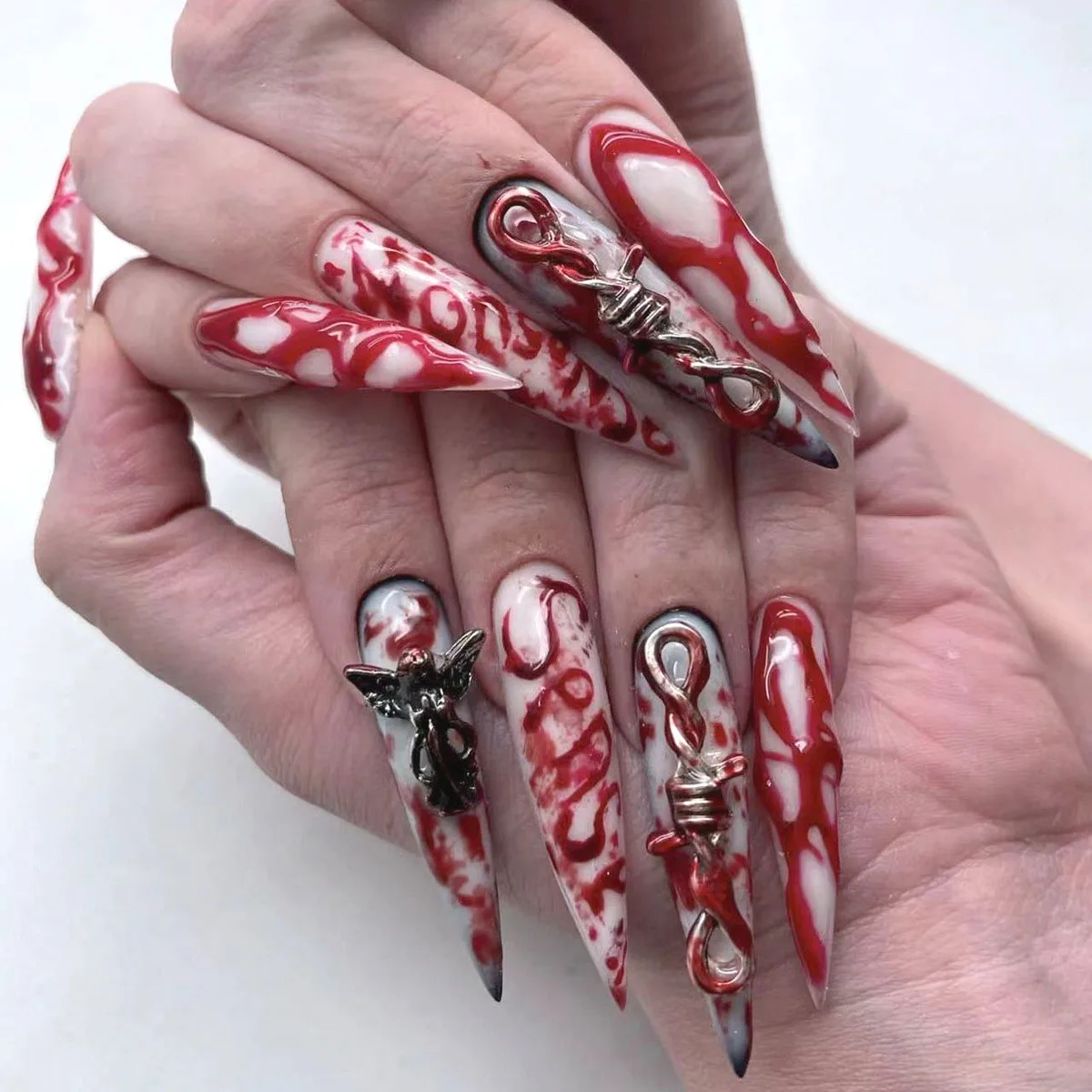 Halloween Long Pointed Head Fake Nails Natural Unbreakable Nail Simple Wear for Manicure Lovers and Beauty Bloggers