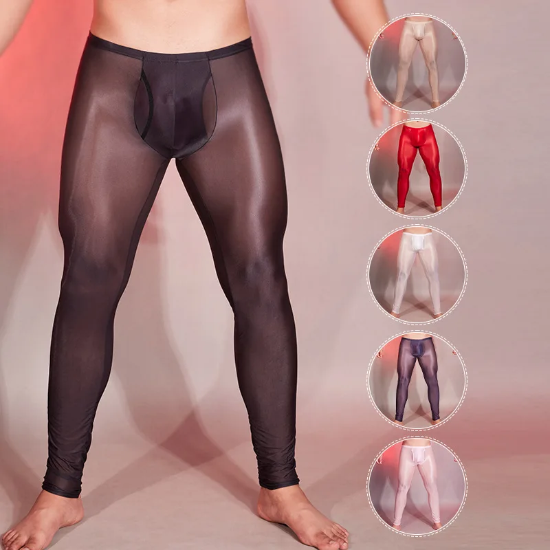 Ultra-thin See Through Seamless Men Tights Leggings Male Sexy Low Waist Sheer Elastic Stockings Sleep Bottoms