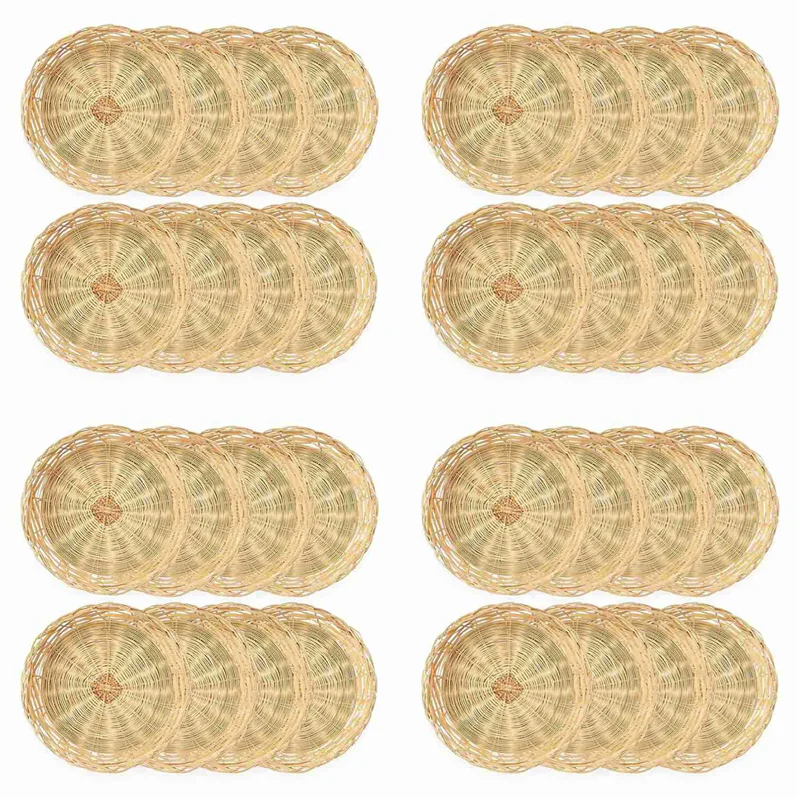 

ABVT-32 упаковки бамбуковых держателей для бумажных тарелок, 10-дюймовые многоразовые для обеденных тарелок, плетеные корзины для бумажных тарелок ручной работы