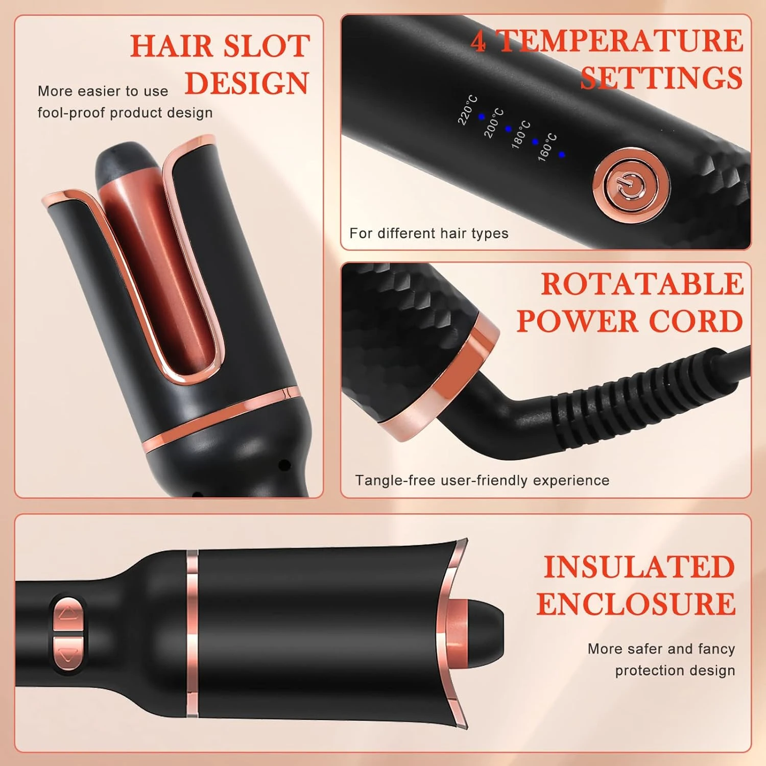 

Effortless Ceramic Ionic Hair Curling Iron for Perfect Curls Every Time with Smart Anti-Stuck and Auto Rotating Features Include