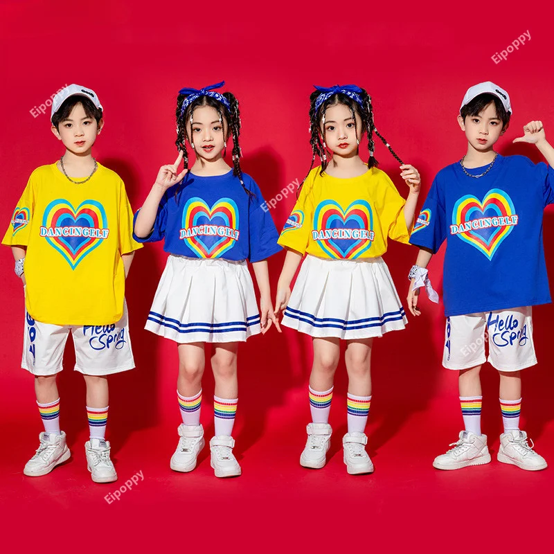 Kids Streetwear Hip Hop Summer Clothes Set Boys T-shirt Pants Street Dance Shorts Girls Crop Top Sweet Skirts Child Jazz Costume