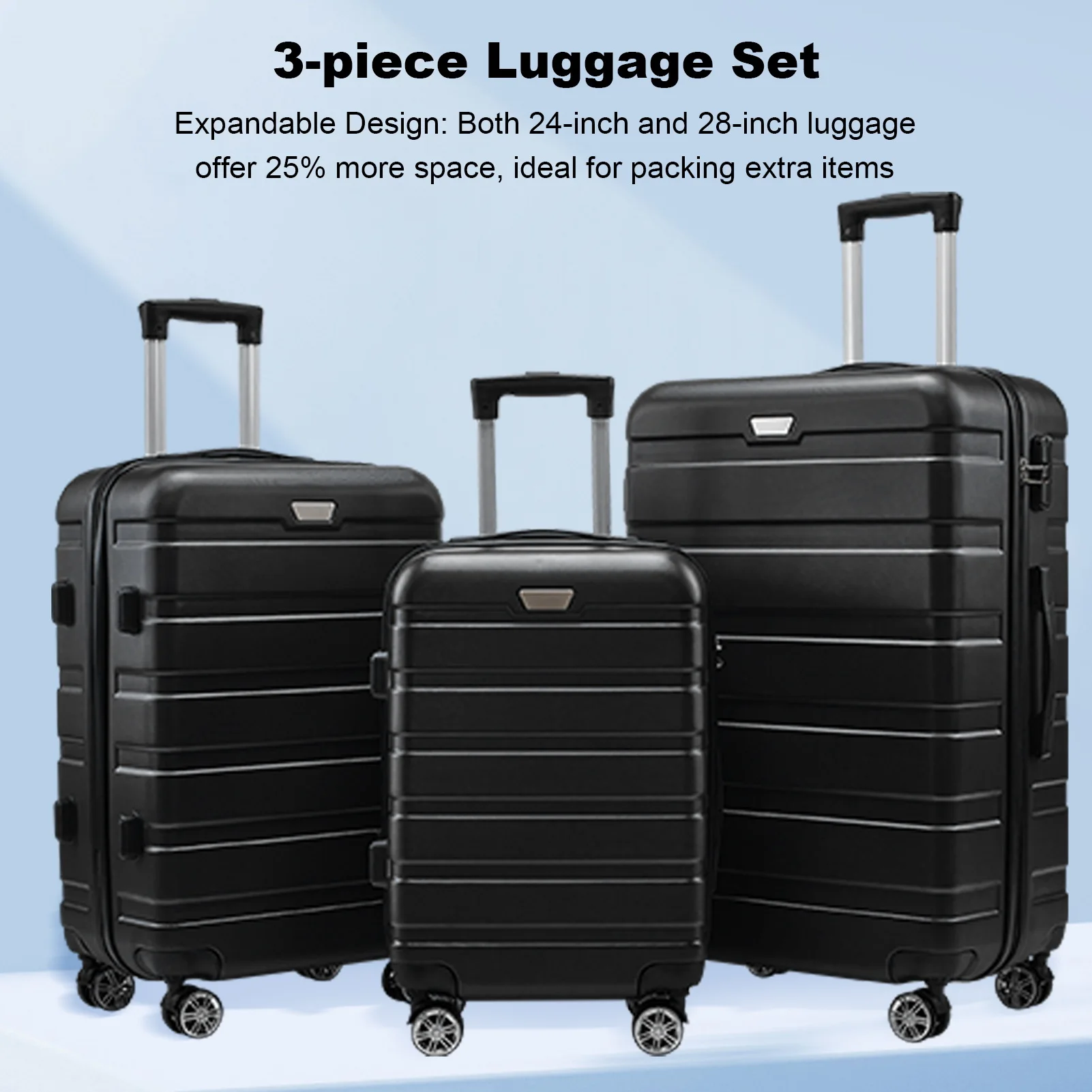 3 Pcs/Set Suitcase Set Different Sizes Large Hard Shell Spinner Wheel TSA Lock 20/24/28 Inch Luggage Suitcase