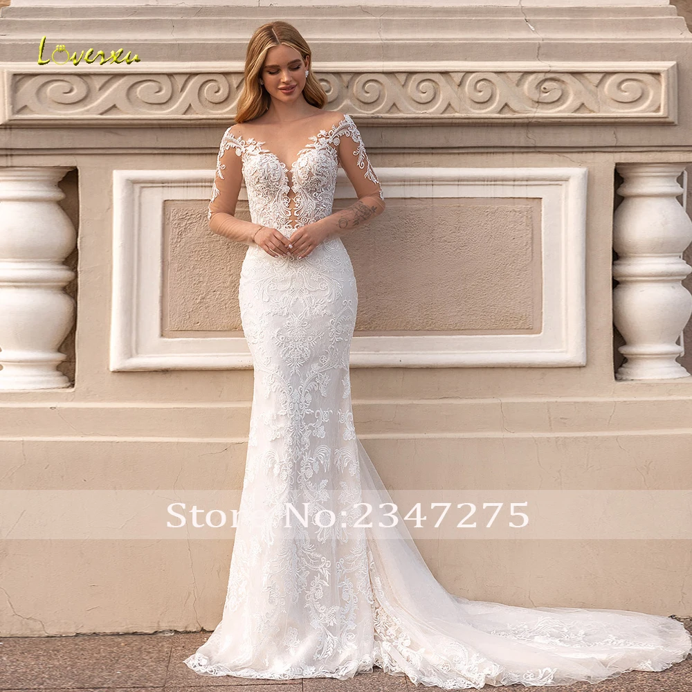 Loverxu Mermaid Wedding Dresses 2024 Sweetheart Long Sleeve Vestido De Novia Appliques Detachable Train Ruffles Robe De Mariee