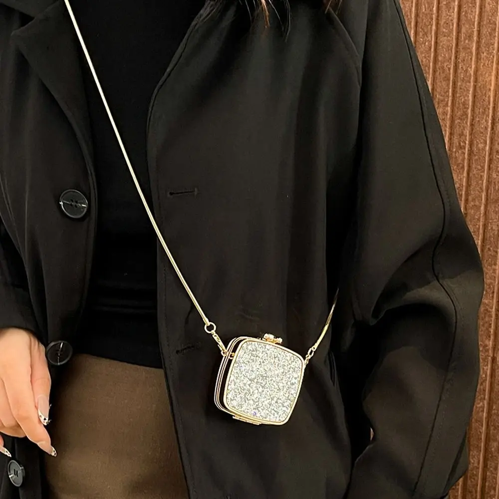 

Luxury Metal Chain Lipstick Wallet Elegant Sequin Mini Clutch Bag Glitter Lightweight Small Chain Crossbody Bag Wedding
