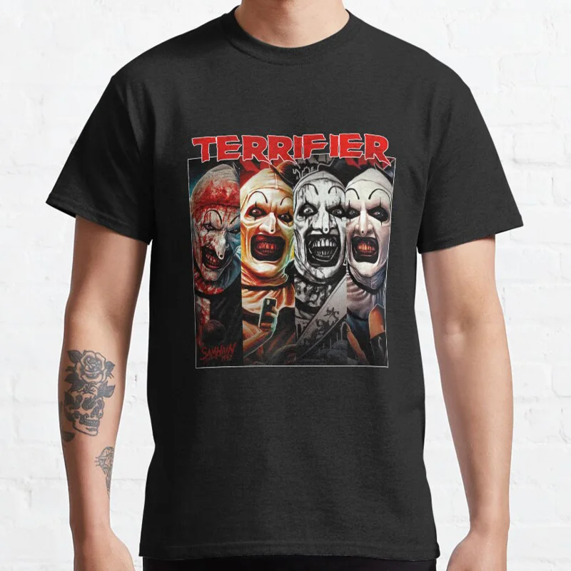 

Retro Terrifier Clown Halloween evil Vintage Horror movie Terrifier The Clown Art Retro Scream film Killer clown printed t shirt