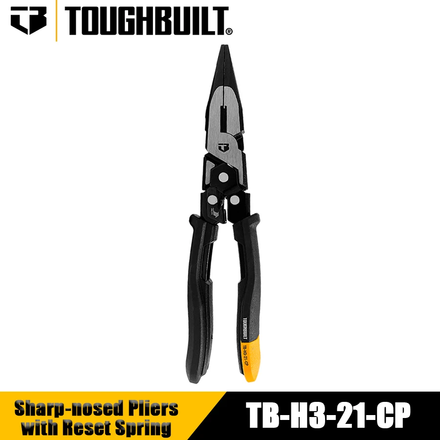 TOUGHBUILT TB-H3-21-CP 9\'\' Labor-saving Sharp-nosed Pliers with Reset Spring Pointed Nose Pliers Long Nose Pliers Hand Tools