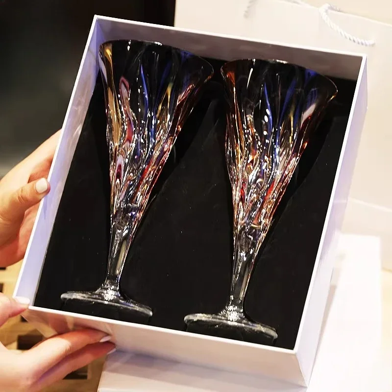High-end radiant red wine glass light luxury household crystal glass goblet pair gift box