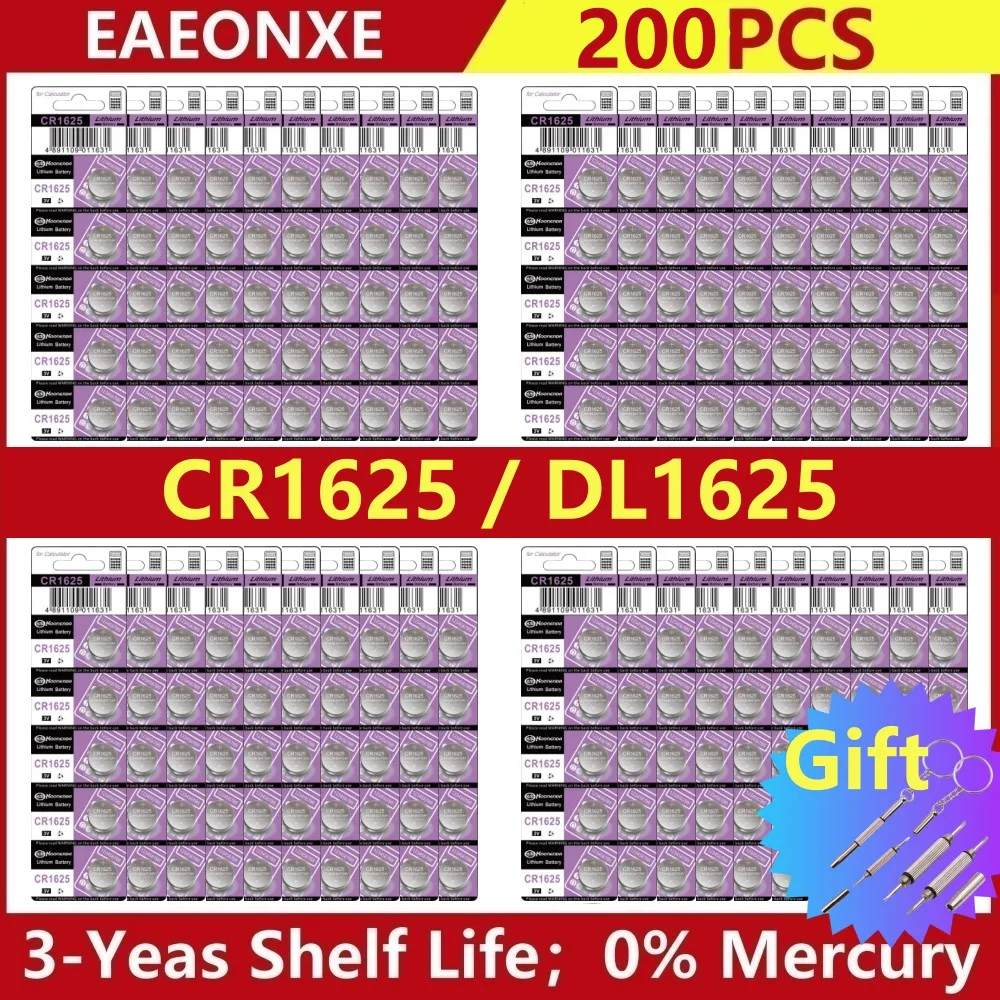 

200PCS CR1625 Coin Cells Batteries CR 1625 DL1625 BR1625 LM1625 ECR1625 Lithium 3V Button Battery For Watch Remote Key