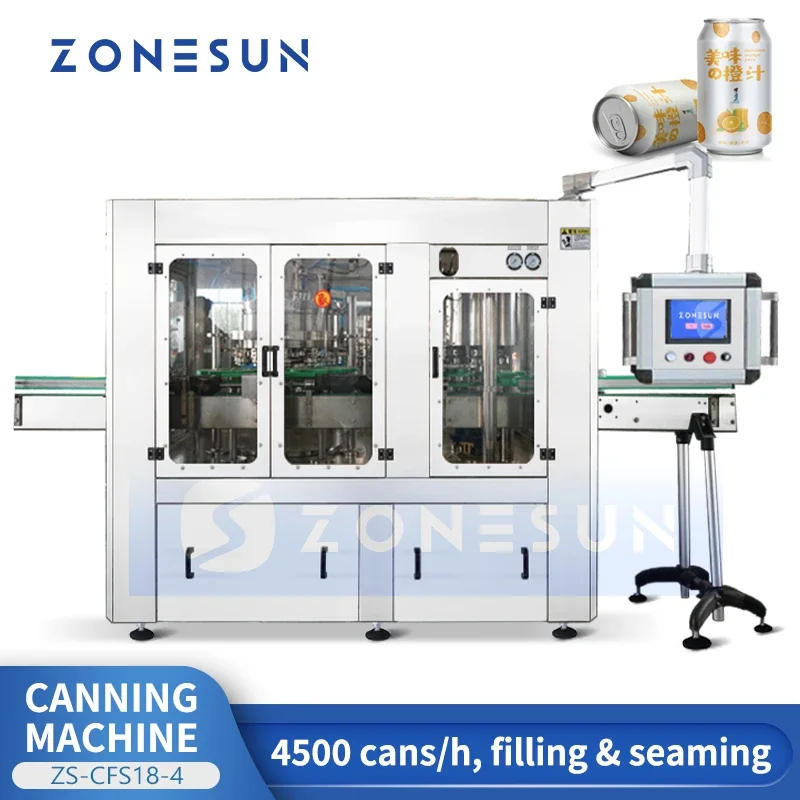 ZONESUN Automatic Beer Canning Packaging Line Tin Can Liquid Filling Sealing Machine Seamer Isobatic Can Filler ZS-CFS18-4