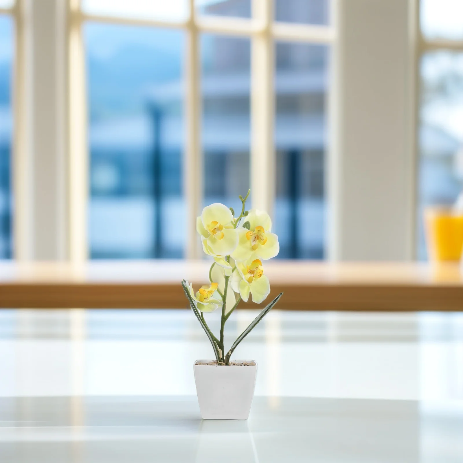 

Artificial Orchids Flowers Simulated Phalaenopsis Bonsai Yellow Potted Plant Home Decor Lifelike Appearance Easy Maintenance