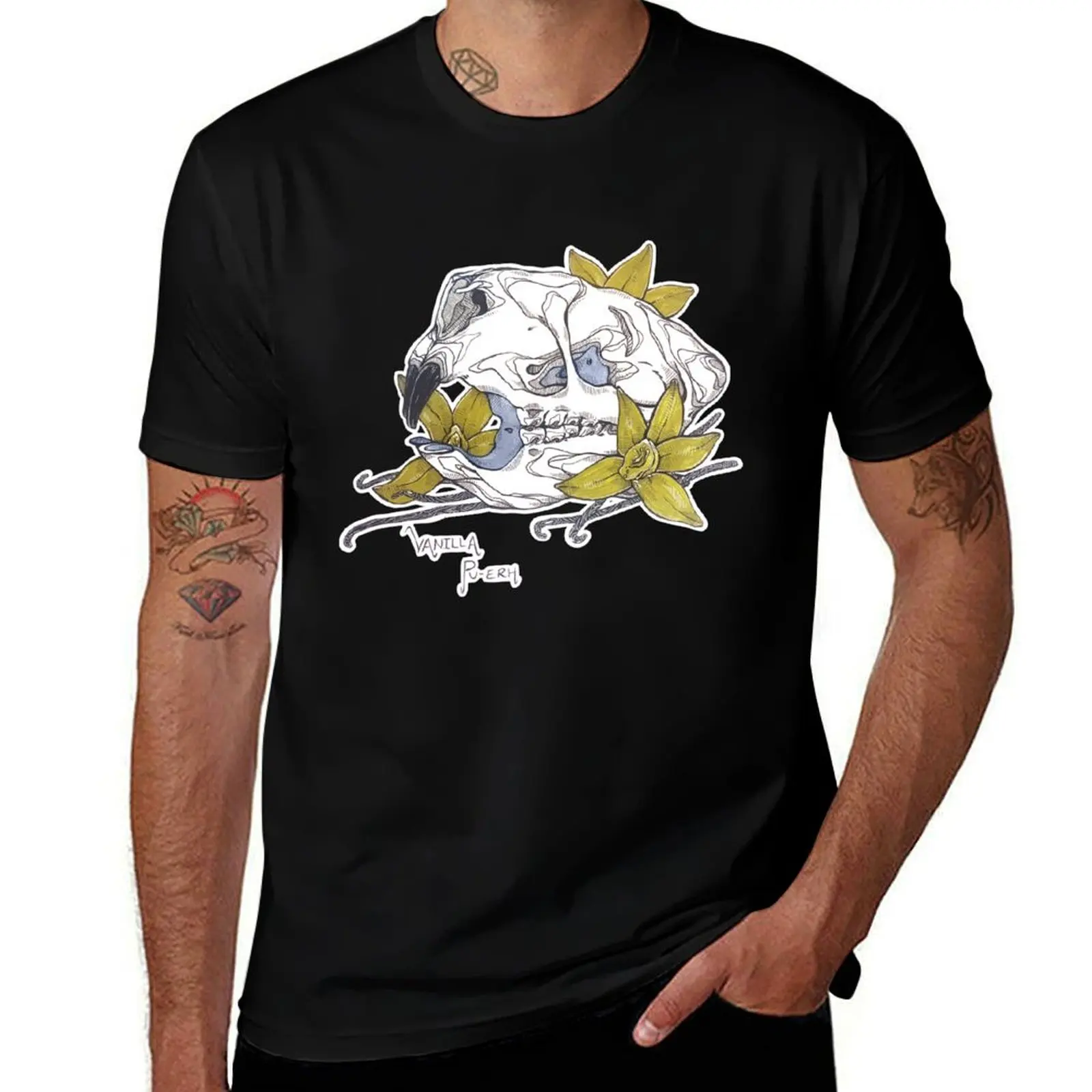 

MorbidiTea - Vanilla Pu-erh with a Porcupine Skull T-Shirt man t shirt graphic cotton tshirt 100% T-Shirt