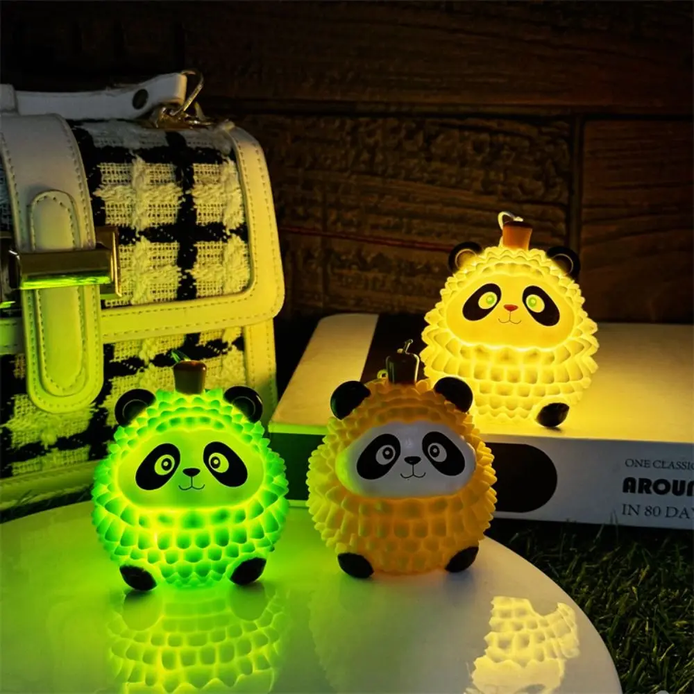 Panda Animals Luminous Durian Key Ring Funny Plastic Panda Fruit Series Model Keychain Creative Ins Small Night Light Pendant