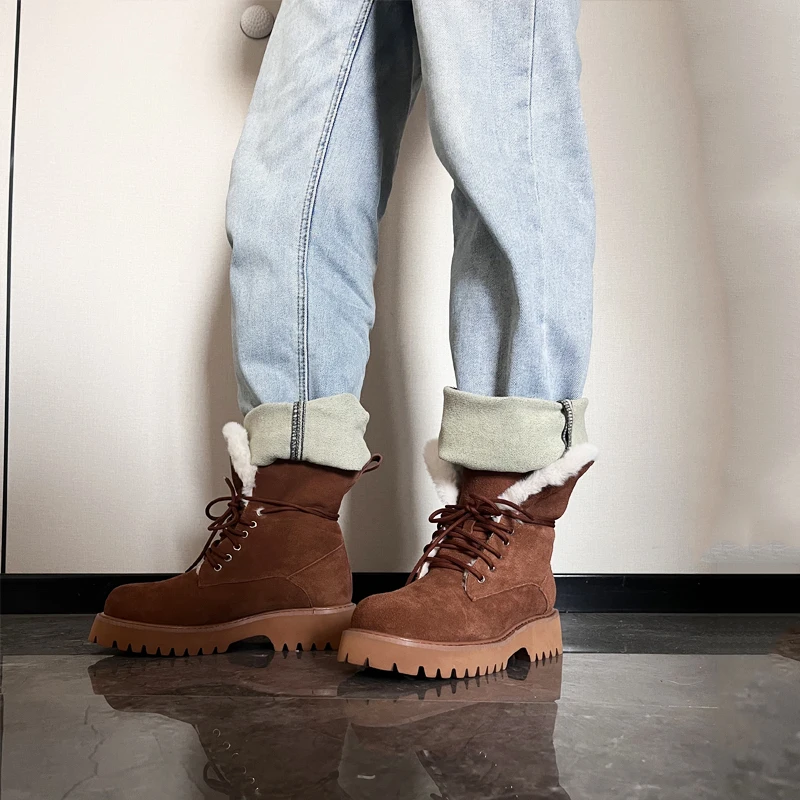 Women's Real Leather Ankle Boots with Warm Fur - Sizes 34-43