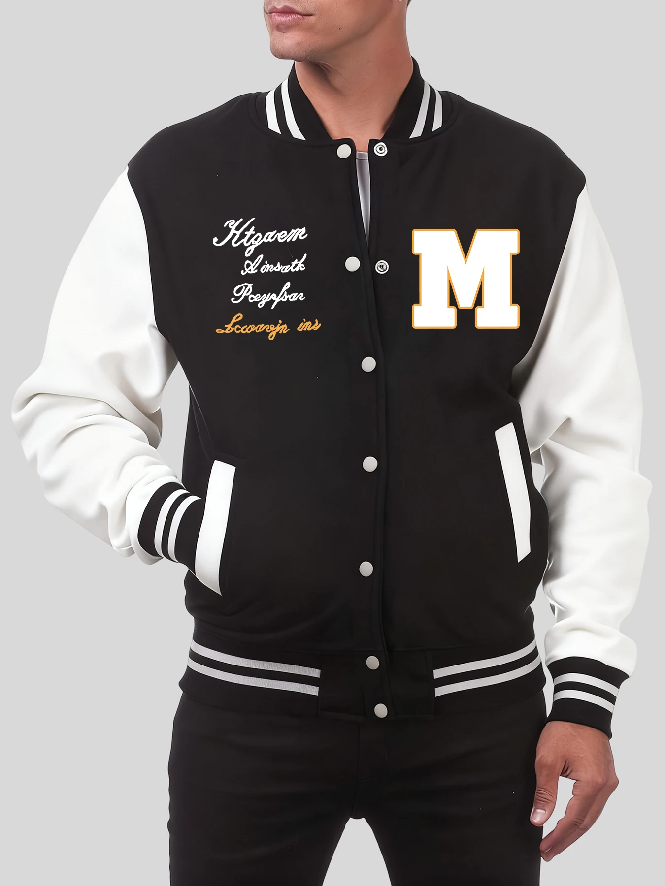 

Мужская куртка с художественными буквами и принтами M, универсальная флисовая бейсбольная форма, винтажная повседневная одежда, осеннее свободное мужское пальто