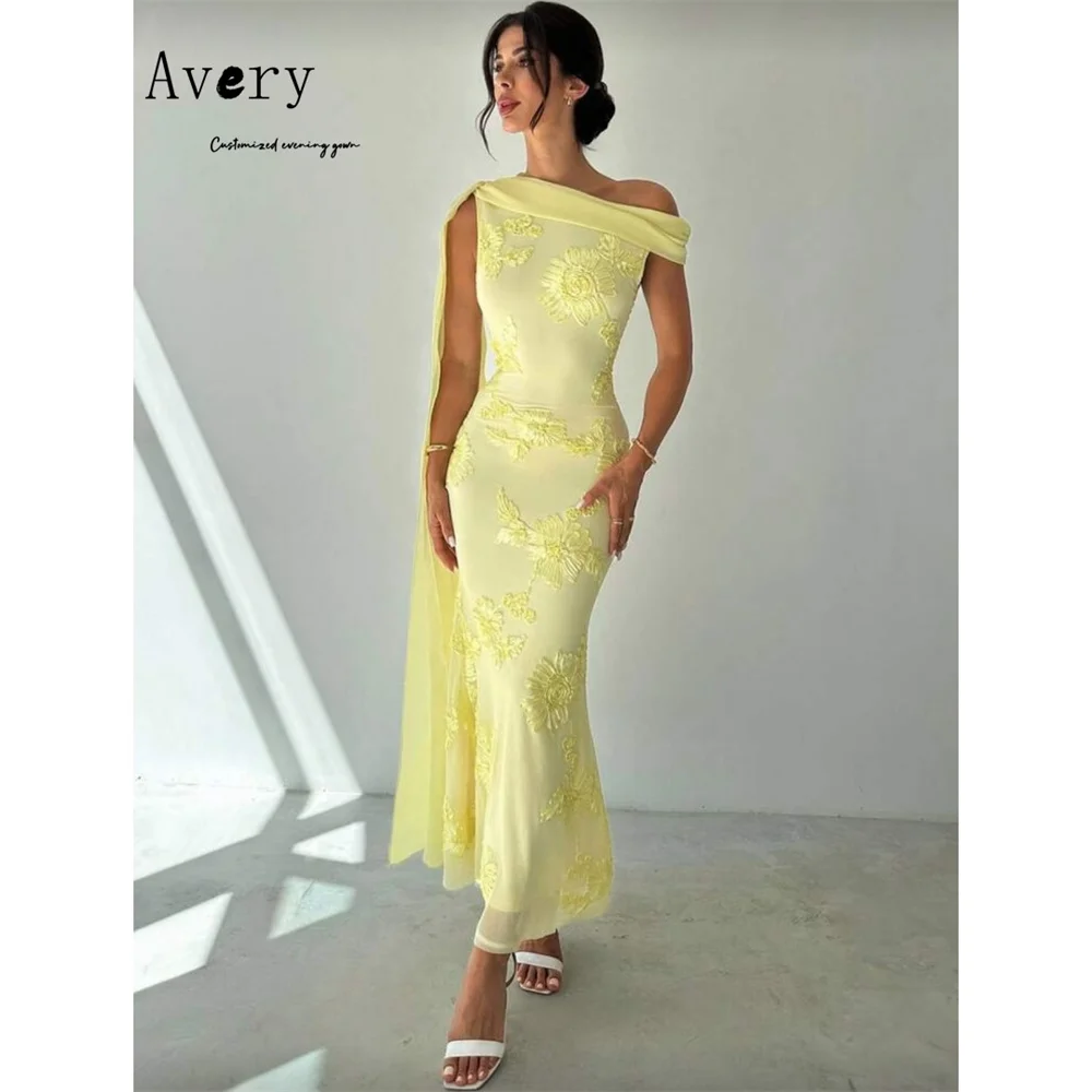 Avery personnalisé fleur jaune queue de poisson épaules dénudées robes élégantes pour les femmes longues robes de soirée de luxe 2025 robe de Gala soirée