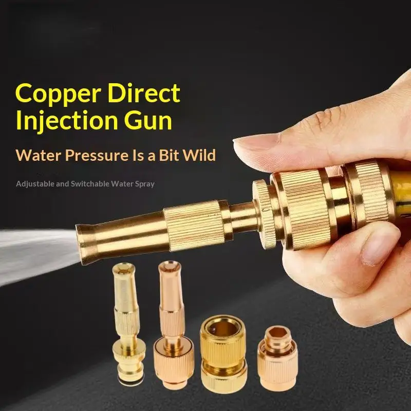 High Pressure Brass Spray Nozzle Water Gun 1 Set Direct Spray Quick Connector for Garden Cleaning Irrigation Car Wash