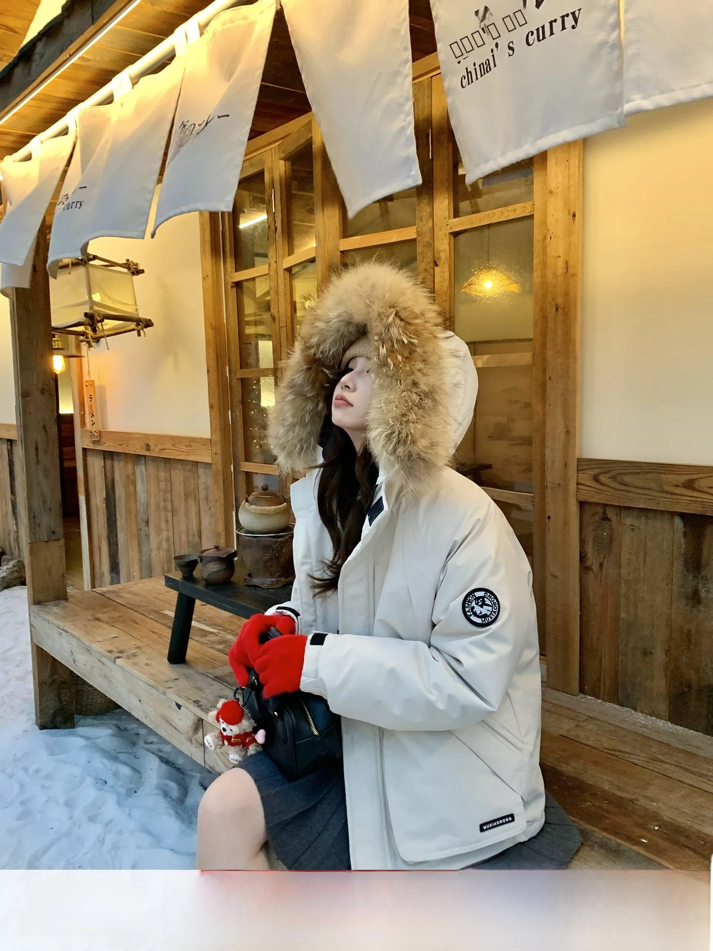 

Anneop Snowscape Women's Mid-Length Du down Puffer Jaet Loose Fit Fur Collar Casual Sle Polyester Fiber Warm Coat