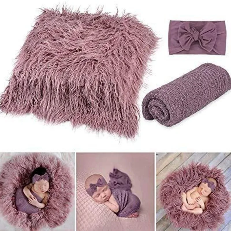 Newborn Photo Shooting Outfit Props Soft Solid Color Backdrop Blankets+Wraps+Bow Tie Headwear Baby Photography Mat Accessories