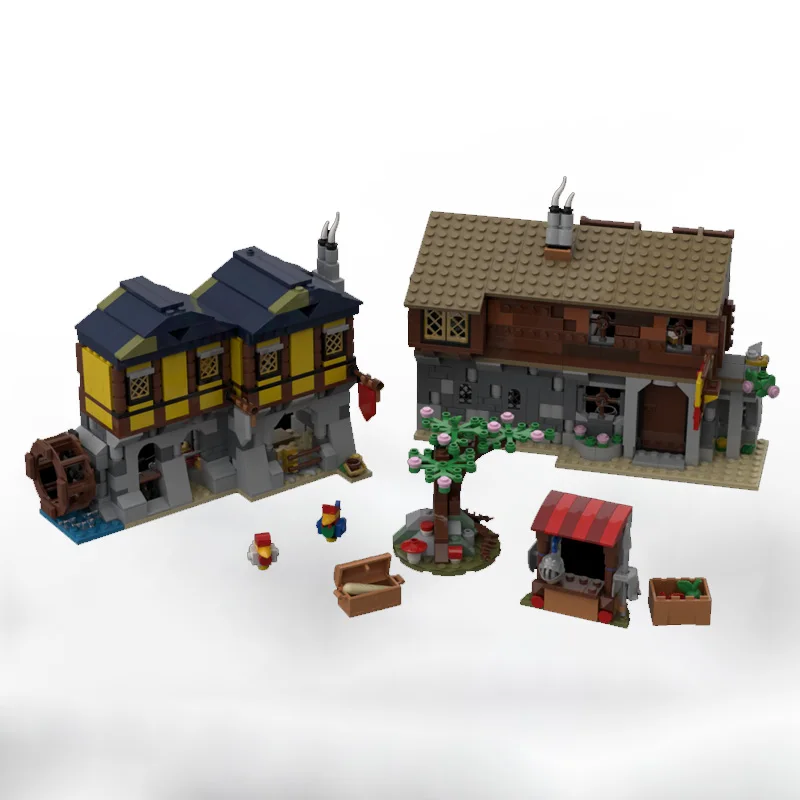 Juguete de bloques de construcción MOC, modelo de escena de calle Medieval, conjunto de juguetes de montaje creativo, regalo de vacaciones adecuado para todas las entuasias de arquitectura