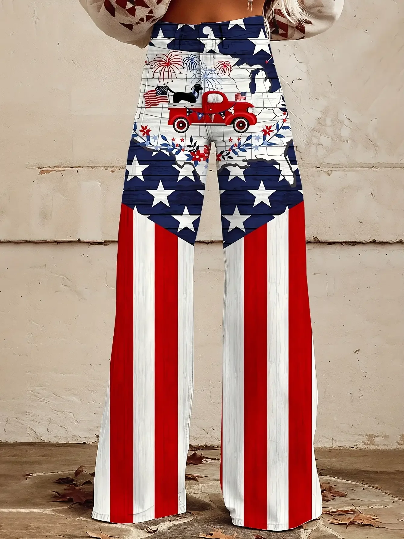  Casual jeans with colorful western prints, loose wide leg design, and fun printed women's pants.