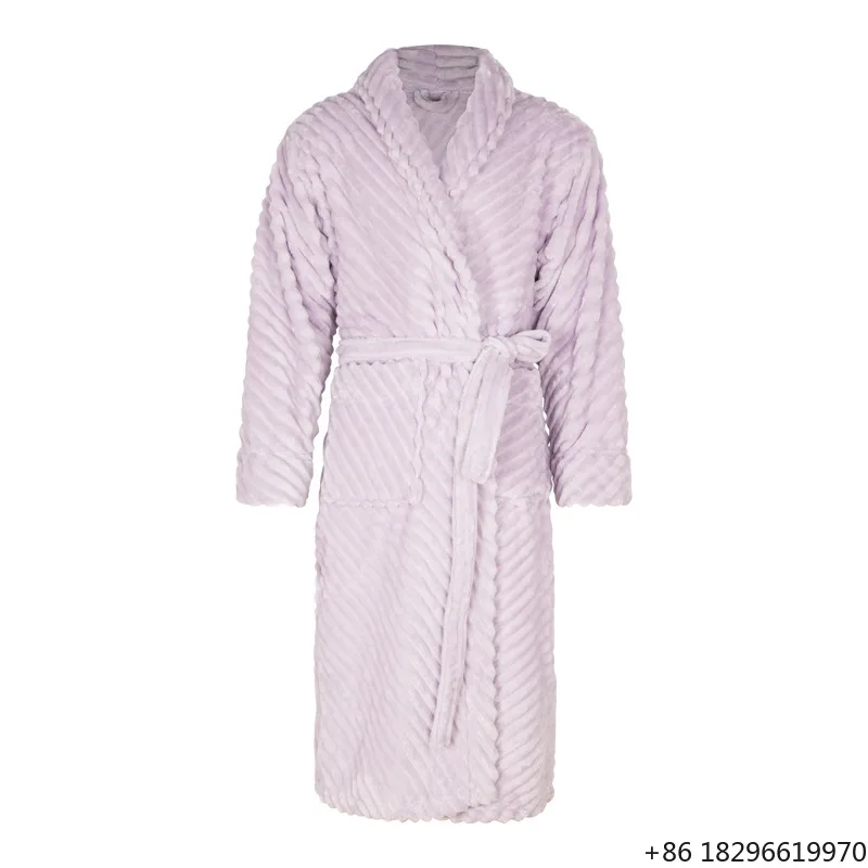 Factory Polyester Plus Size Long Thick Nightgowns Winter Fleece Bathrobe Striped Bathrobe Sleepwear for Women Adult