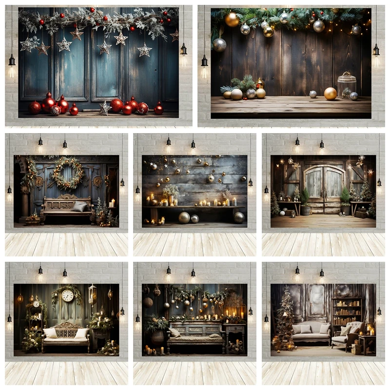 

Grunge Wooden Board Christmas Backdrop Photography Baby Photo Photographic 2023 Xmas Family Party Background Studio Shoots Props