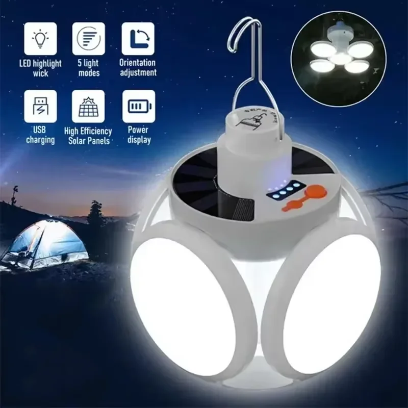

Outdoor Solar Folding Light Portable USB Rechargeable Solar LED Bulb Search Light Camping Torch Emergency Lamp for Power Outages
