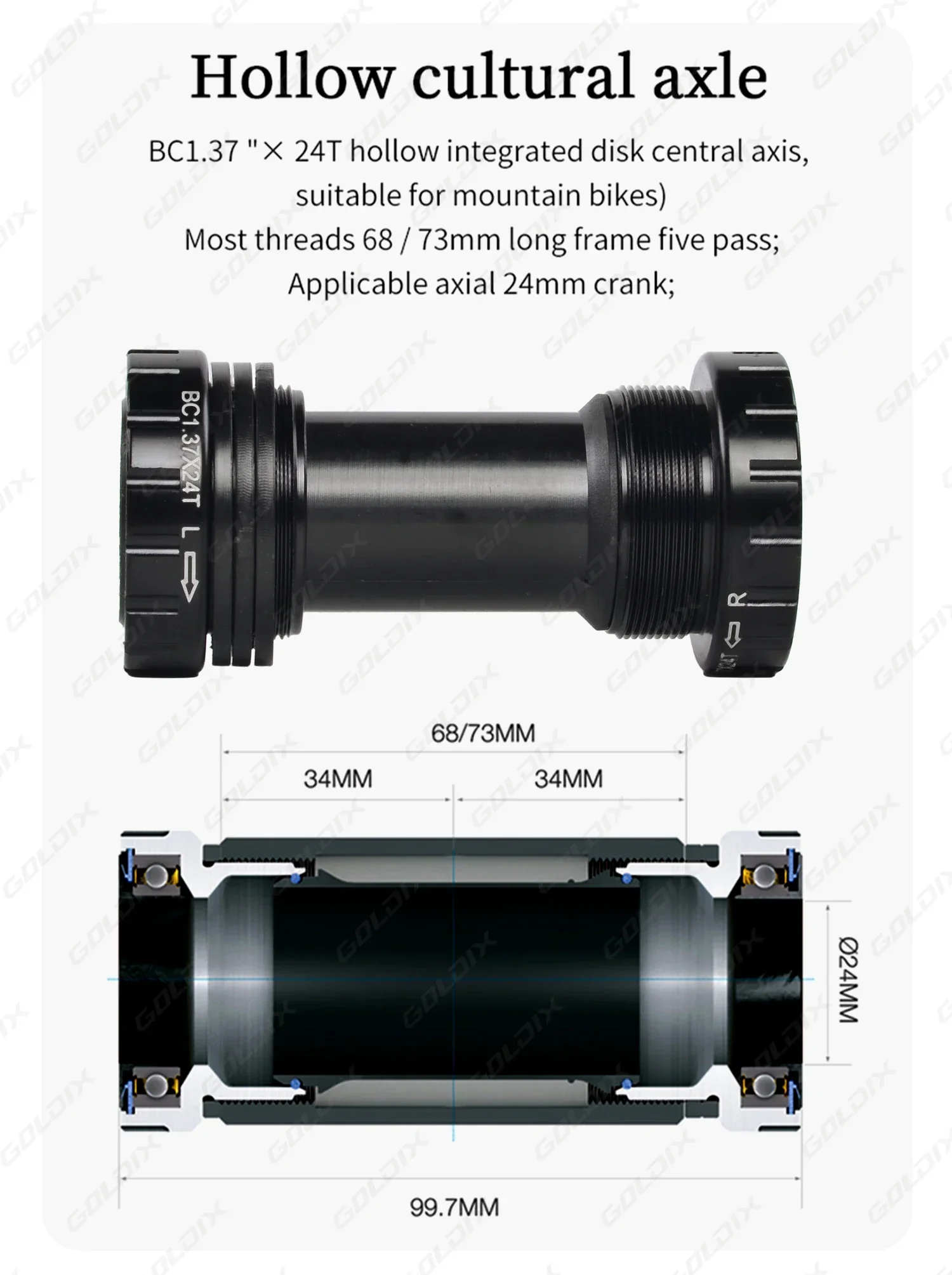 GOLDIX Hochfeste Fahrradkurbelgarnitur 175/170/165mm Geschmiedeter Legierungs-Kurbelarm 3-Bolzen-Direktmontage Schmal-Breit-Kettenblatt für MTB-Fahrrad – Detail 13