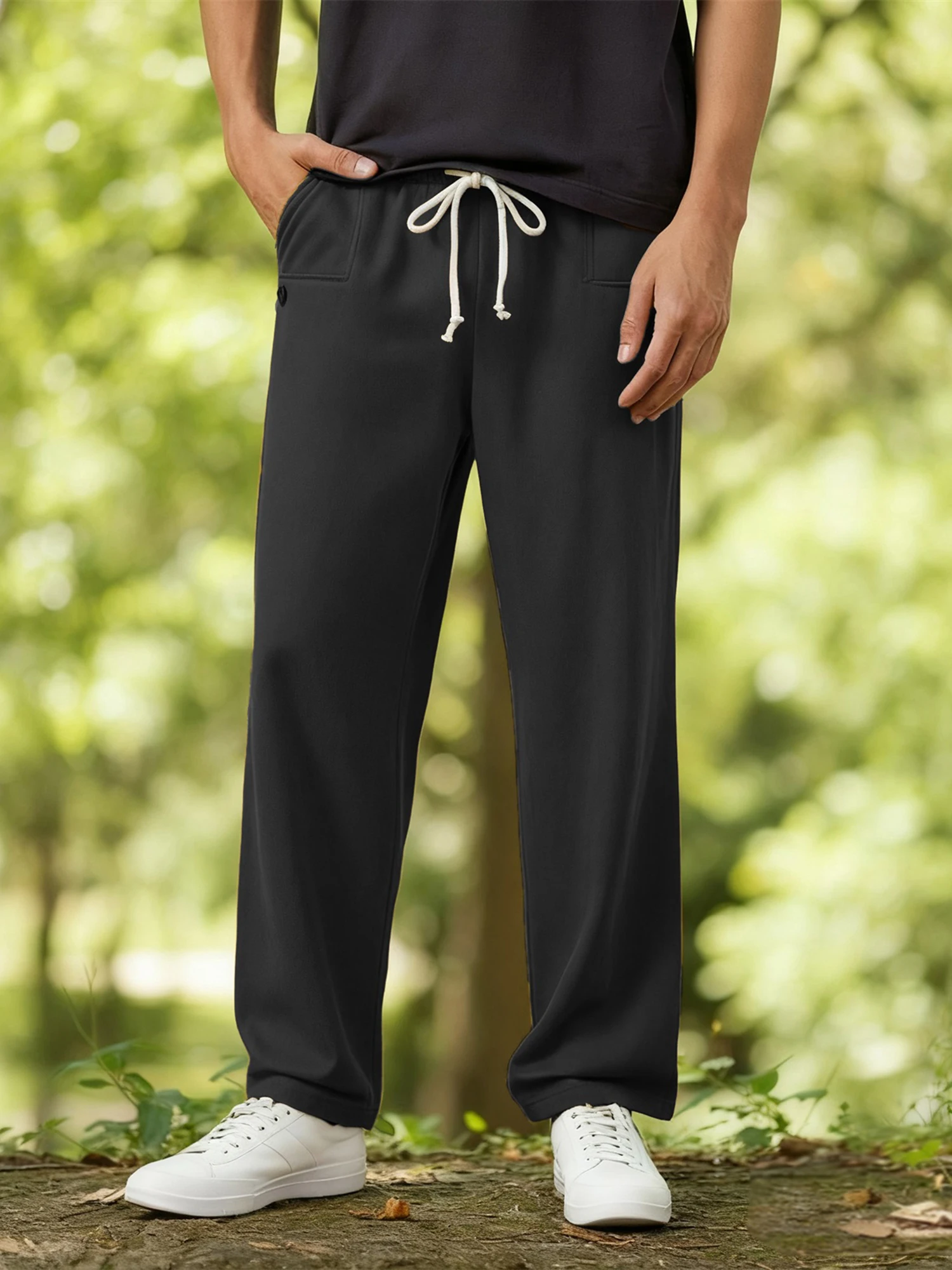 

Men s Elastic Waist Jogger Pants with Side Pockets Comfortable Solid Color Casual Mid Rise Fit Trousers