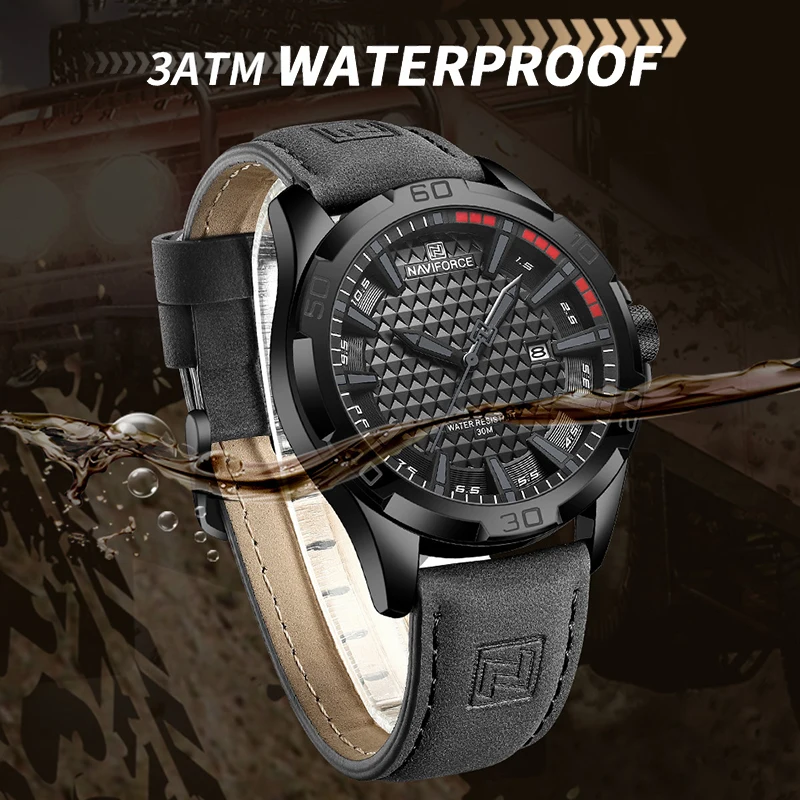 NAVIFORCE, relojes de pulsera deportivos resistentes al agua a la moda para hombre, reloj con calendario de cuarzo de cuero informal para hombre,