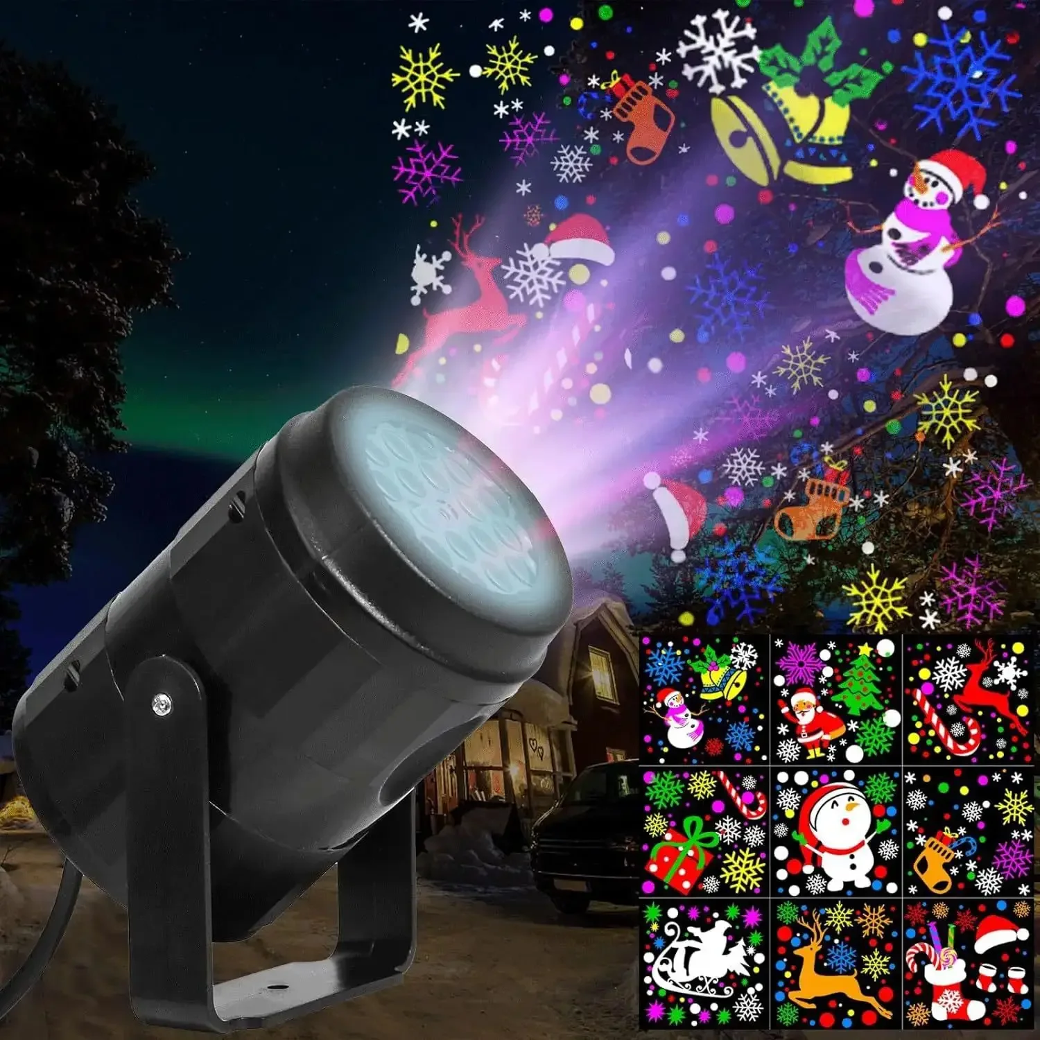 Rotatable LED Laser Projector, Iluminação Interior, Decoração de Natal, Dia dos Namorados, Múltiplo Padrão, Snowflake Lamp