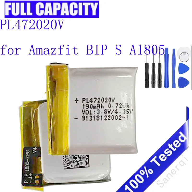 

Новый оригинальный аккумулятор PL472020V емкостью 190 мАч для Amazfit BIP S A1805 Smart Watch + инструменты