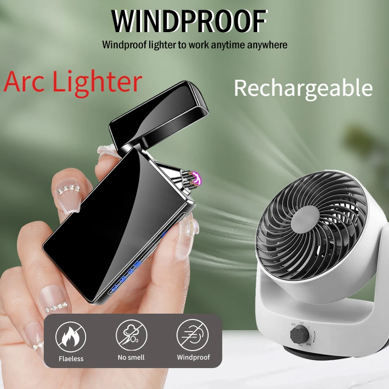 

New Windproof Flameless Double Arc Lighter Portable Plasma Type-C Charging Lighter Cigar Outdoor Lighters & Smoking Men's Gift