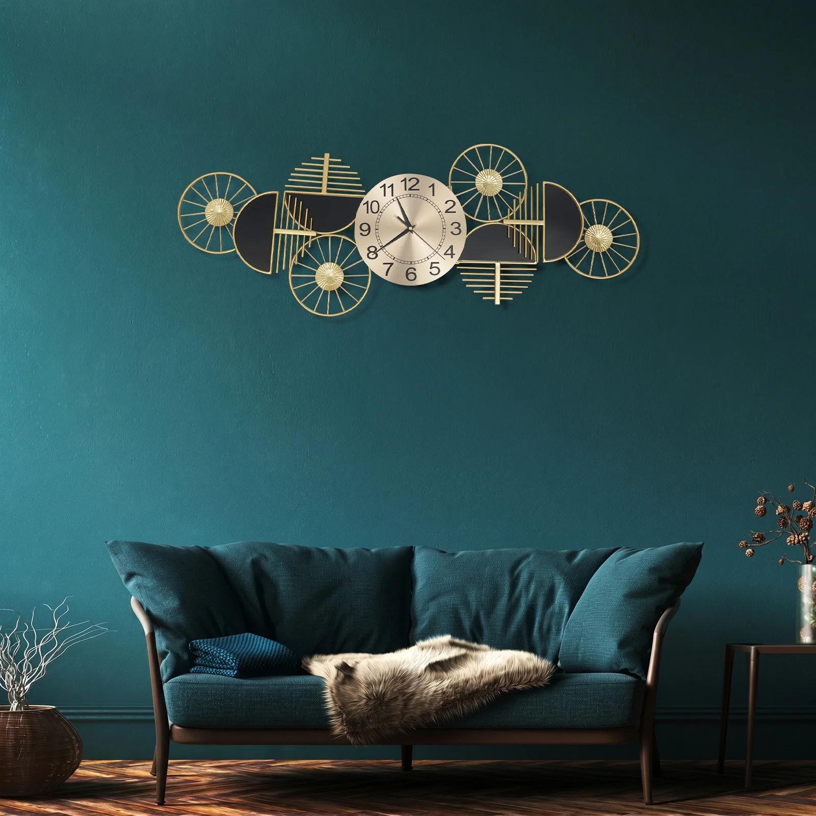 39.37in Metal Wall Clock, Geometric Artistic Layered Design Dual Horizontal & Vertical Mount Silent Non-Ticking Battery Operated Modern Decorative Clock for Living Room Bedroom Hallway Study