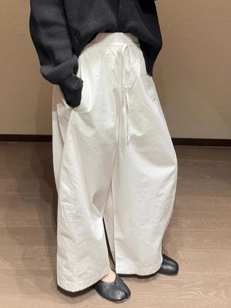 Casual White Buet Pants Women's Spring Summer Loose Thin Elastic Waist Sun Protection Wide Leg Long Trousers Japanese Sle