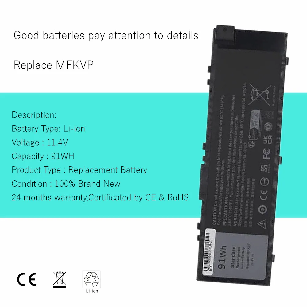 Dell Precision 15 7510 7520 17 7720 Battery 91Wh 11.4V