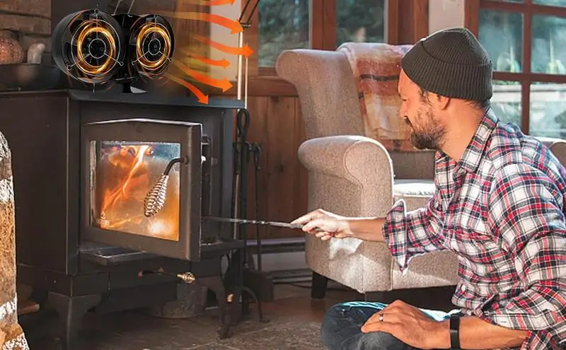 

Mini Heat Powered Stove Fan Double Head Heat Fan Quiet Operation Heat Powered Fan Circulate Warm Air Heat Distribution Fan