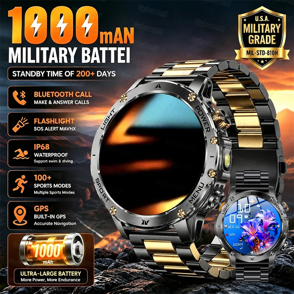 

New Smart Watch Man 1000mAh Long Standby Outdoor Smartwatch Men IP68 Waterproof Heart Rate Sport BT Call Big Battery Smart watch