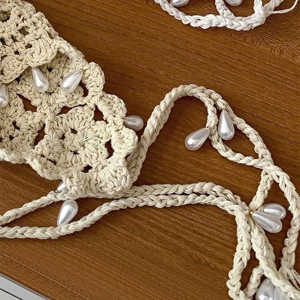 

Ins Handmade Crochet Tassels Cap Hollow Y2k Knitted Beanies Caps Pearls Sweet Weave Basin Hats Outdoor