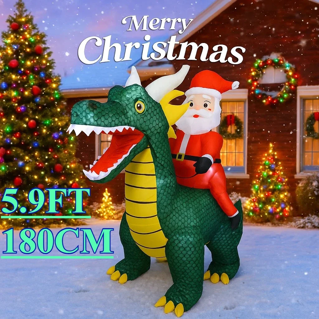 5.9FT Inflatable Toy Christmas Santa Riding Dragon Decor LED Xmas Yard DecorationUnique Home Ornament Christmas Gifts Supplie