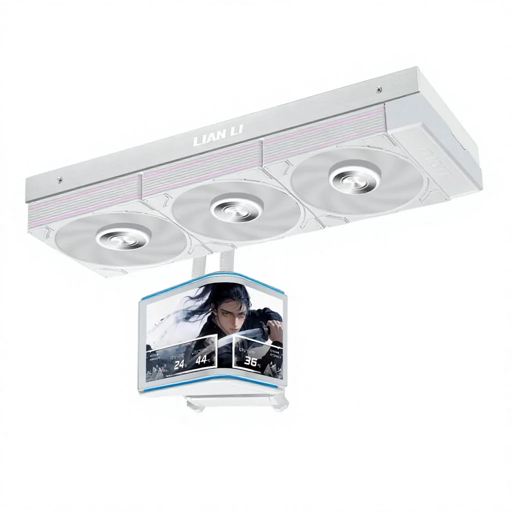 Refroidisseur de processeur liquide Lian Li Hydroshift II OLED Curved 360 P28 V2, 360 mm AIO, 3 ventilateurs 120 mm P28V2, écran 6,67 pouces, connexion en série, LGA