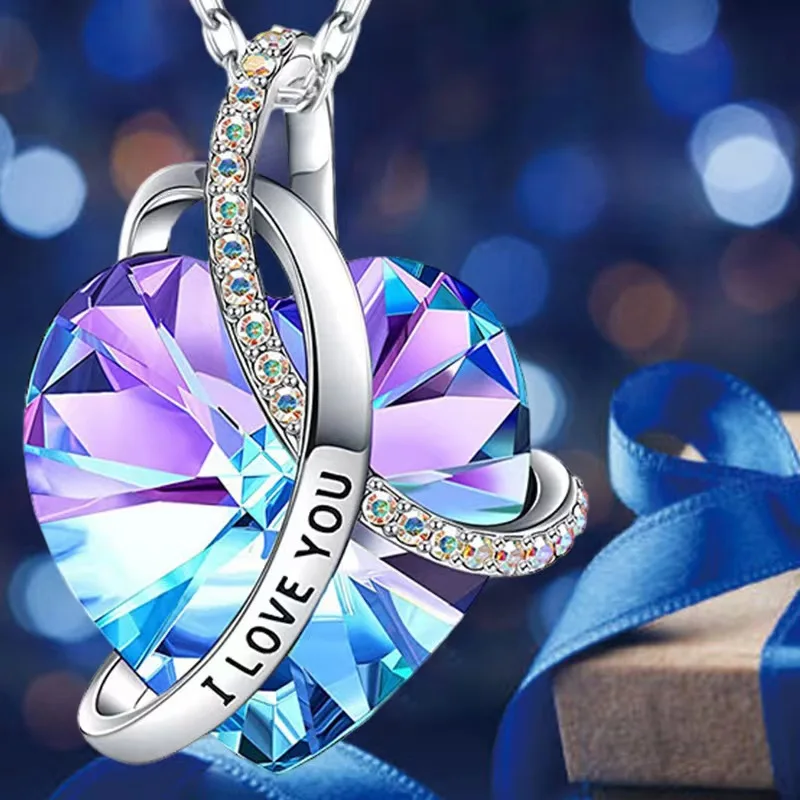 الحب الوردي جمشت قلادة كريستال القلب قلادة عيد الحب هدية الزفاف قلادة حفلة عيد ميلاد فتاة أمي زوجة صديقة