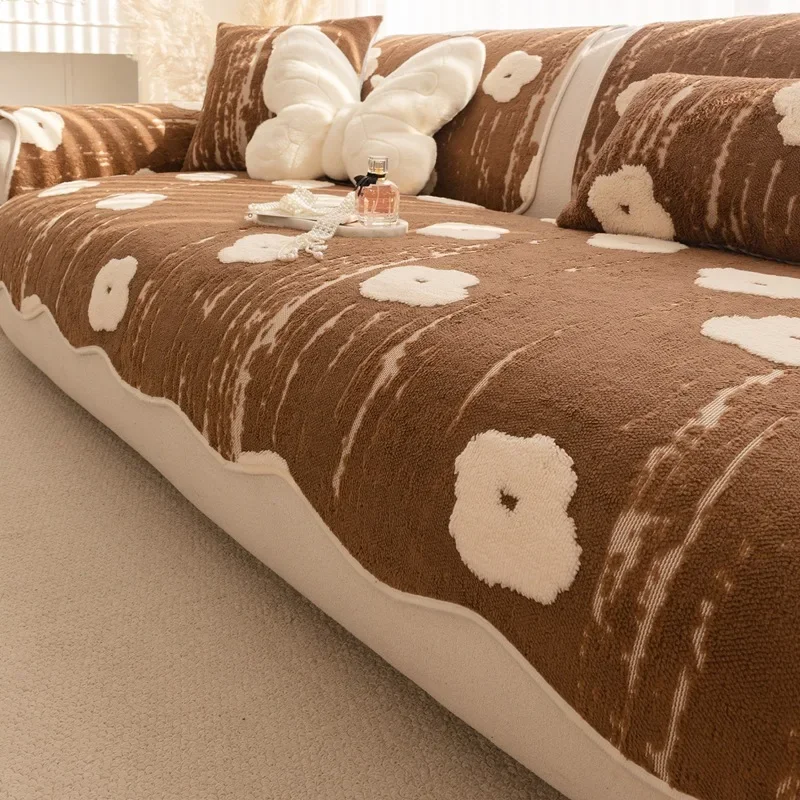 Autumn and Winter Jacquard Plush Sofa Cushion Irregular Anti Slip Thickened Couch Covers for Home Cozy Dust Cover for Warmth